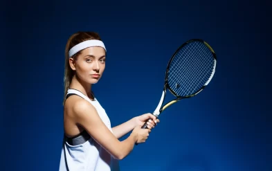 Female Tennis Player With Racket Ready Hit Ball